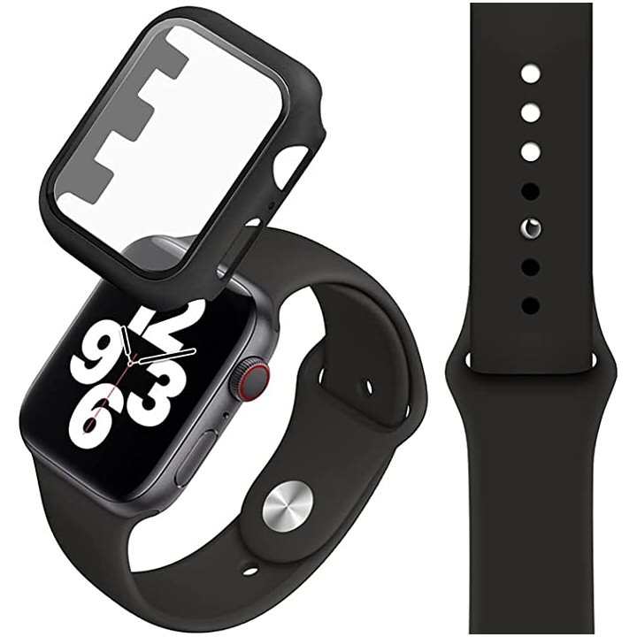 רצועת סיליקון Apple Watch 42/44/45mm Full Cover Case&Strap שחור