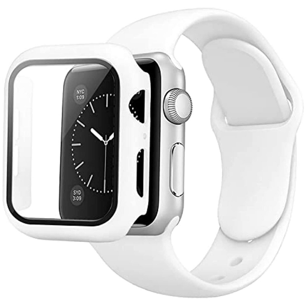 רצועת סיליקון Apple Watch 42/44/45mm Full Cover Case&Strap לבן