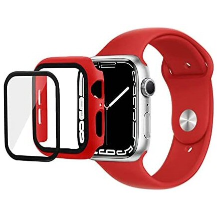 רצועת סיליקון Apple Watch 38/40/41mm Full Cover Case&Strap אדום