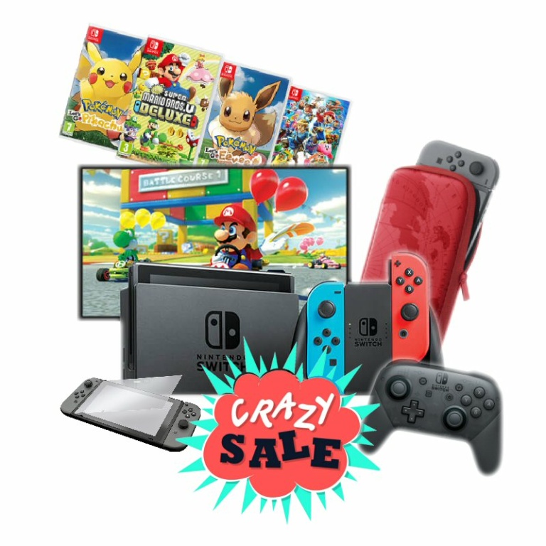 Nintendo Switch V2+שלט Pro+משחק+תיק+מגן מסך זכוכית