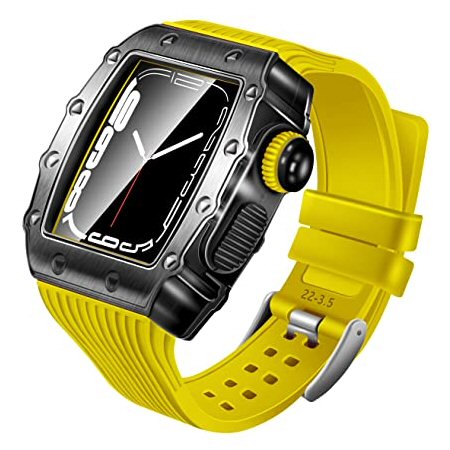 רצועת סיליקון&Apple Watch 44/45mm Hualimei Luxury Metal Case שחור/צהוב
