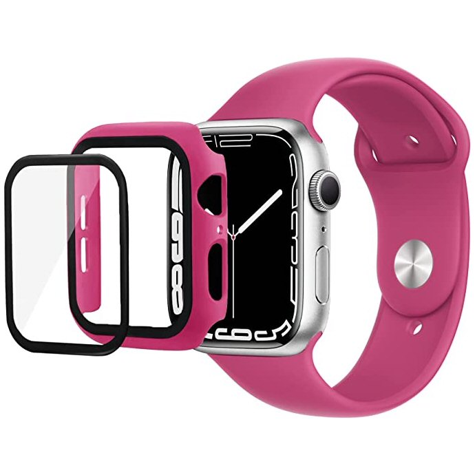 רצועת סיליקון Apple Watch 42/44/45mm Full Cover Case&Strap ורוד