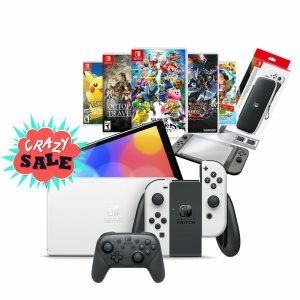 Nintendo Switch OLED 64GB White+שלט PRO Controller+משחק לבחירה+מגן מסך זכוכית+נרתיק יוקרתי