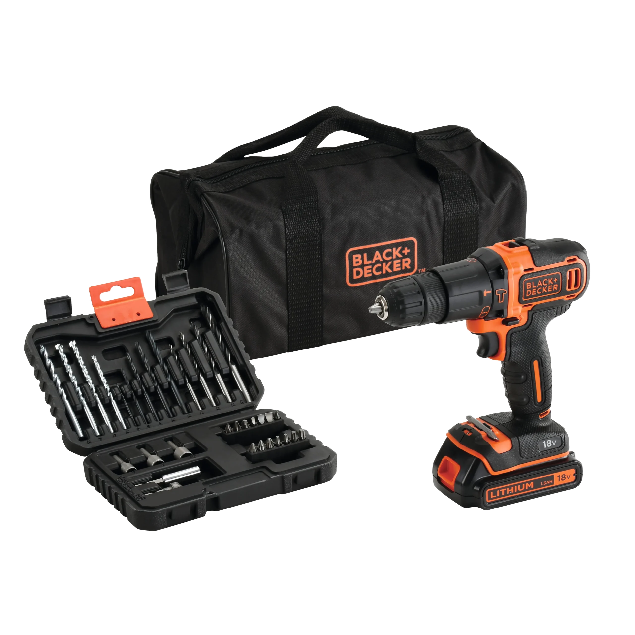 סט מקדחה דופקת+תיק+סט מקדחים BLACK DECKER 18V