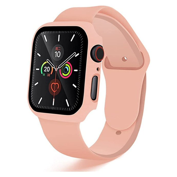 רצועת סיליקון Apple Watch 42/44/45mm Full Cover Case&Strap ורוד בייבי