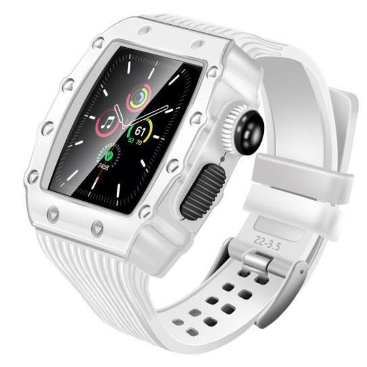 רצועת סיליקון&Apple Watch 44/45mm Hualimei Luxury Metal Case לבן