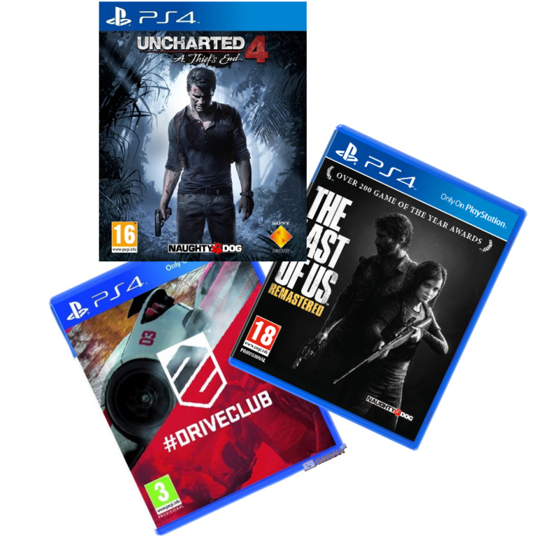 חבילת משחקים-PS4 Uncharted 4+PS4 DriveClub+PS4 The Last Of Us