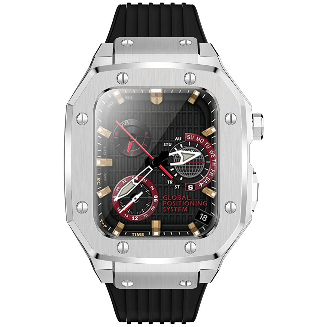 רצועת סיליקון&Apple Watch 44/45mm Hualimei Luxury Metal Case שחור/כסוף