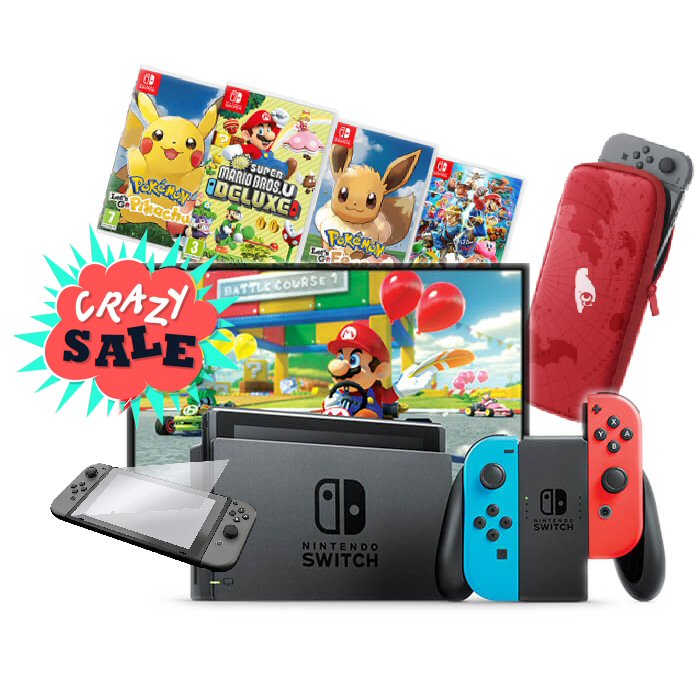 Nintendo Switch V2+משחק+תיק+מגן מסך זכוכית