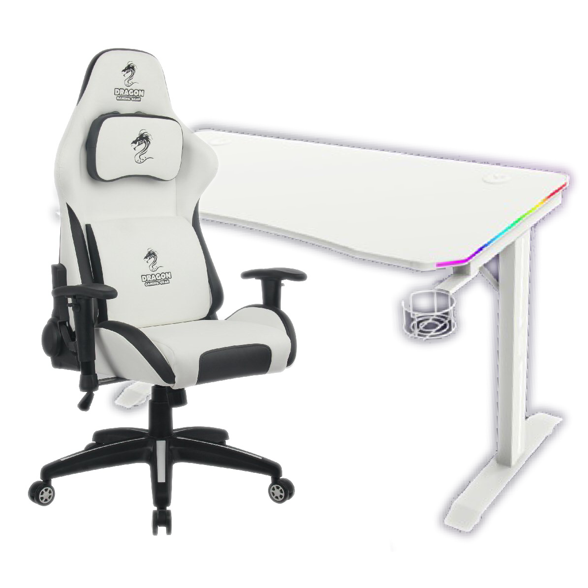 Dragon White Gaming Bundle שולחן גיימינג T5 RGB וכיסא גיימינג Cyber