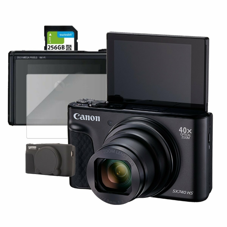חבילת בנדל מושלמת הכוללת הכל מהכל! מצלמה Canon PowerShot SX740 HS, כרטיס זיכרון בנפח עצום של 256GB, מגן מסך יוקרתי נגד שברים וכיסוי סיליקו נגד שברים ושריטות ( נית לבחור צבע לסיליקון, יש מגוון צבעים ) וכמובן! 12 חודשי אחריות בפריסה מלאה