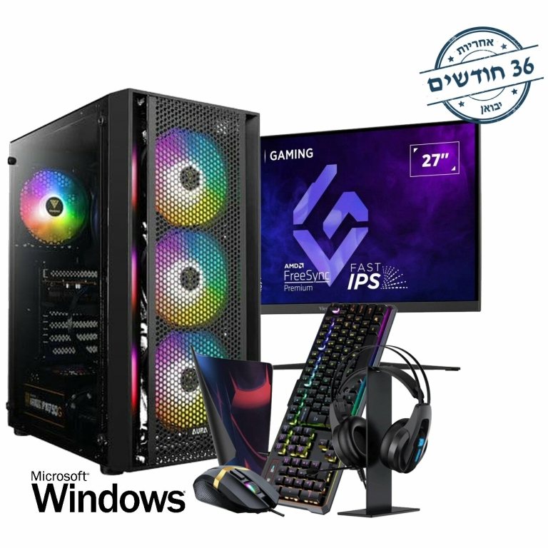 חבילת גיימינג AMD Ryzen 5 5500, RTX 3050, 16GB, 500GB, מסך גיימינג 27 מקצועי עם 320Hz, ערכת גיימינג מקצועית ומערכת הפעלה דגם IT078